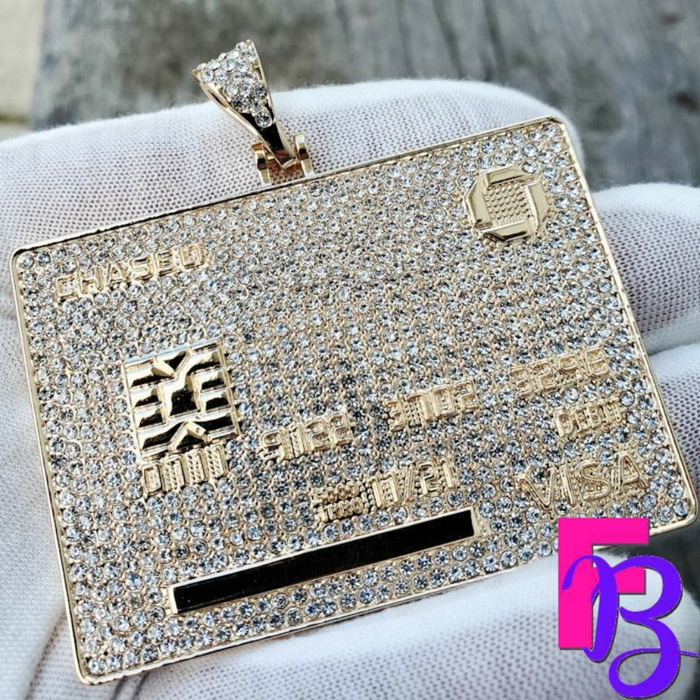 18k Gold Pave Diamond Credit Card Pendant - Picture 2 of 11